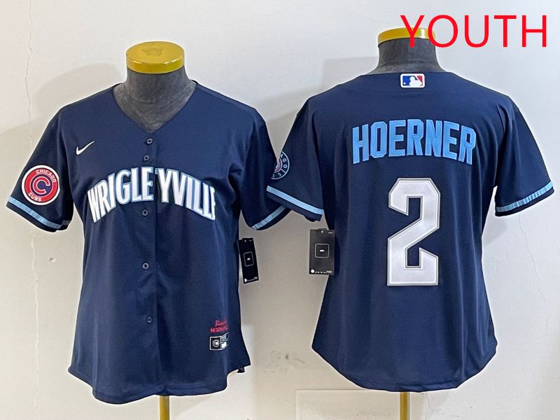 Youth Chicago Cubs #2 Hoerner Blue City Edition Game 2025 Nike MLB Jersey style 2